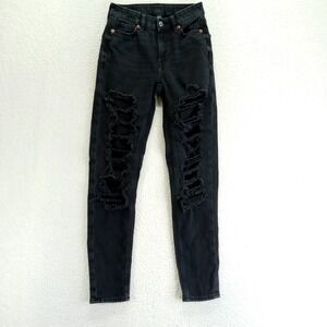American Eagle Outfitters Black Ripped Skinny Jeans‎ Women's Size 00 Regular